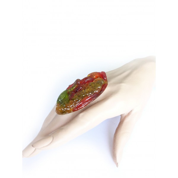 Colorful Oversized Ring, Red Orange Green